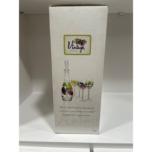 Brand New Sealed Vintage Home Essentials Handpainted Wine Goblets & Decanter Set - Picture 2 of 3
